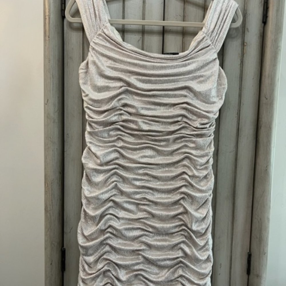 Aidan Mattox Silver Metallic Ruched Cocktail Dress